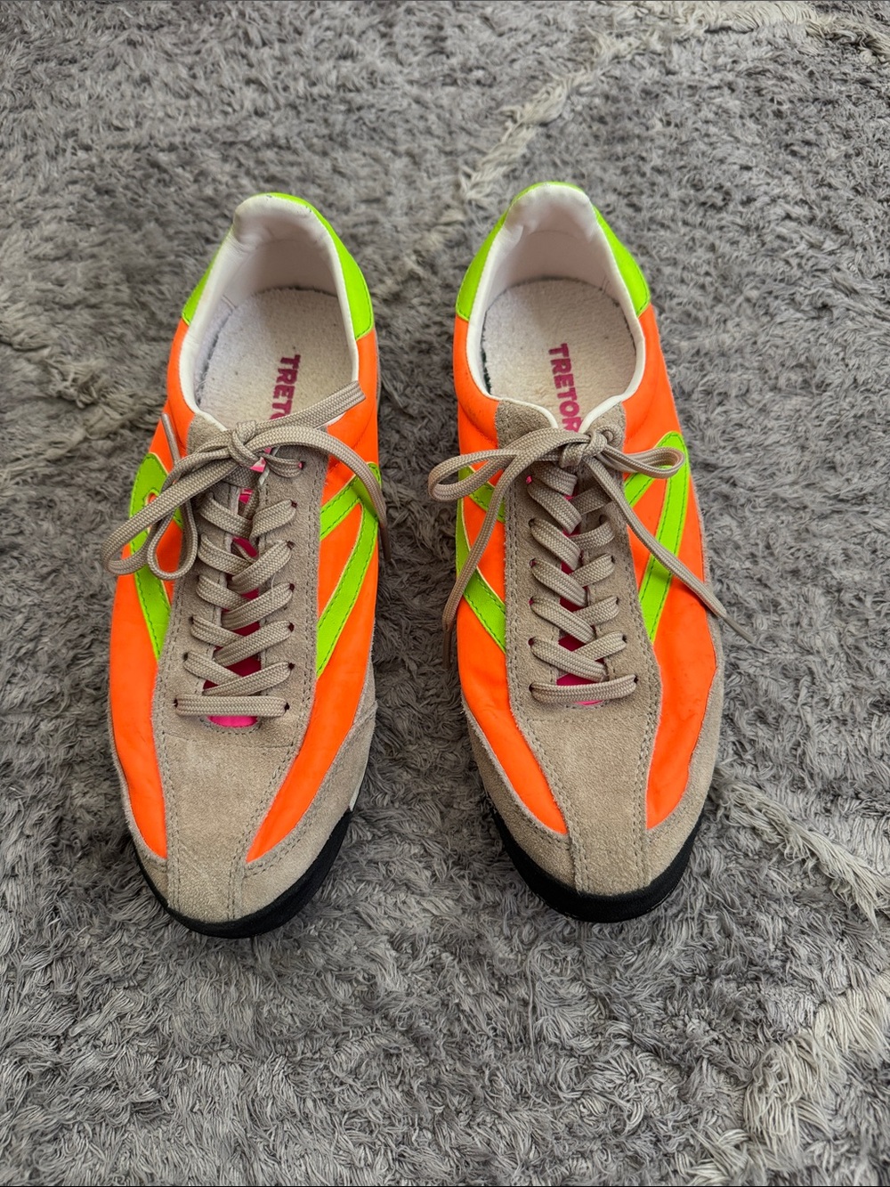 Tretorn Orange, Lime & Tan Suede-Trim Sneakers